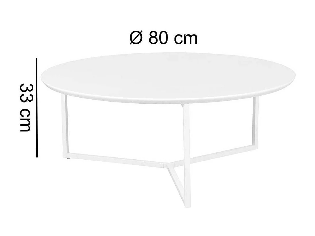 Weißer Couchtisch rund im Skandi Design 80 cm Durchmesser