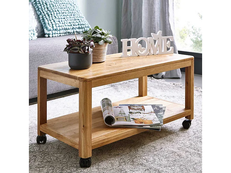 Couchtisch aus Wildeiche Massivholz rollbar