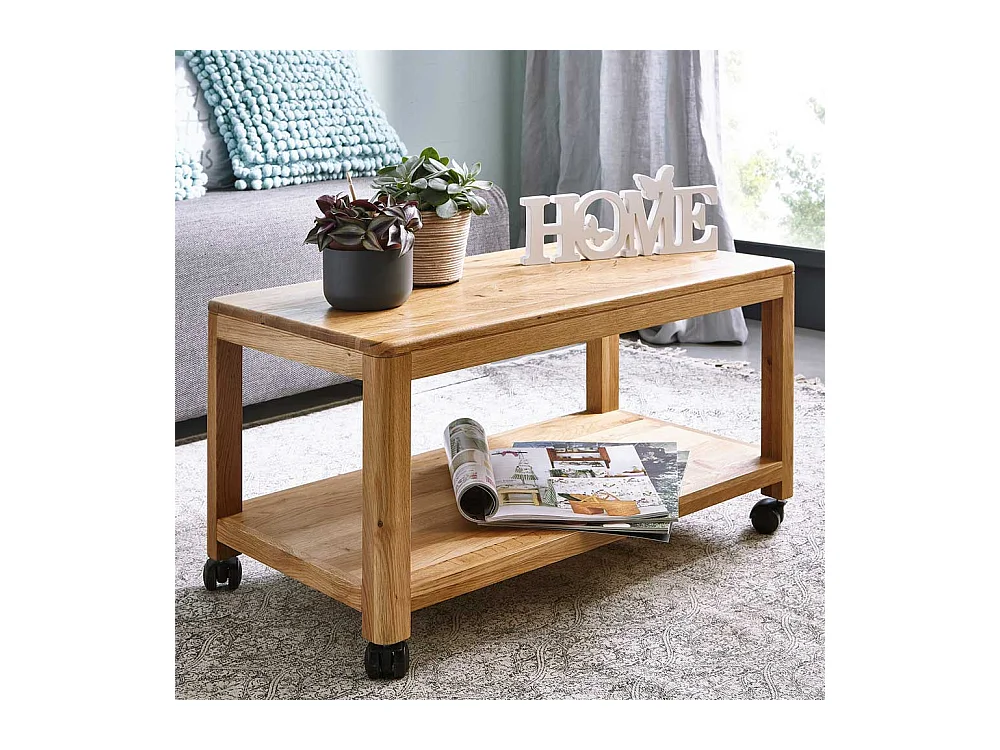 Couchtisch aus Wildeiche Massivholz rollbar