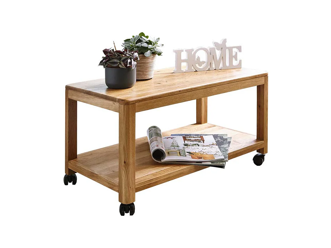 Couchtisch aus Wildeiche Massivholz rollbar