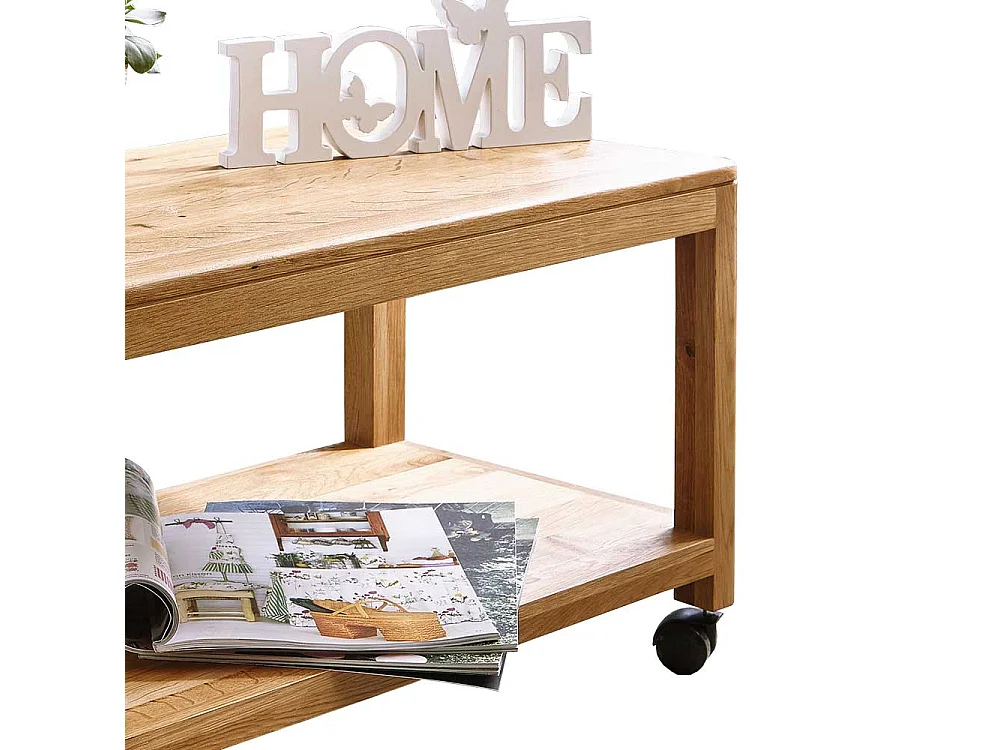 Couchtisch aus Wildeiche Massivholz rollbar