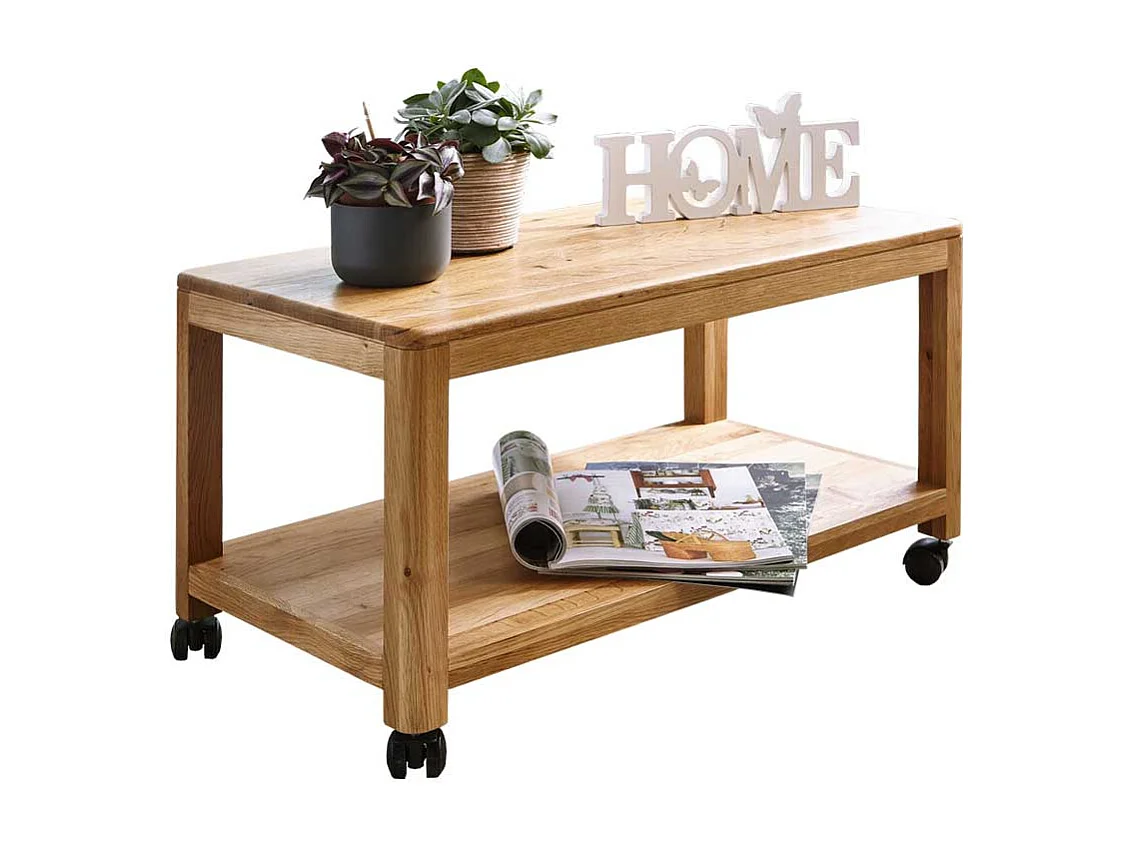 Couchtisch aus Wildeiche Massivholz rollbar