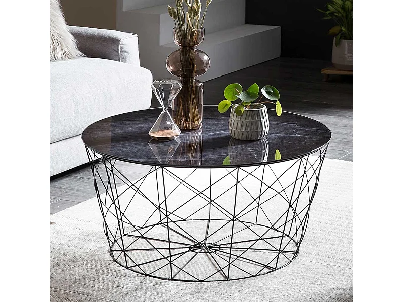 Couchtisch mit Drahtgestell Schwarz