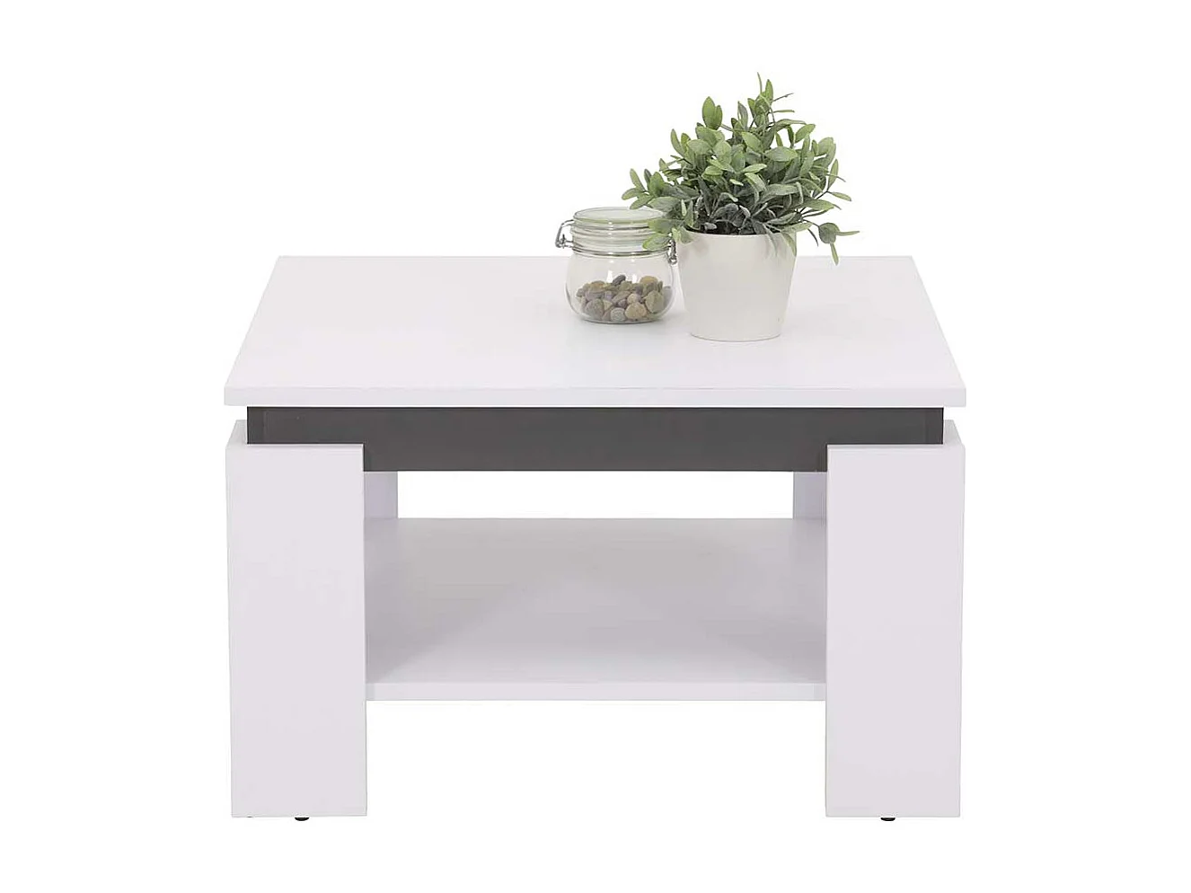 Wohnzimmer Tisch in Weiß und Anthrazit quadratischer Tischplatte