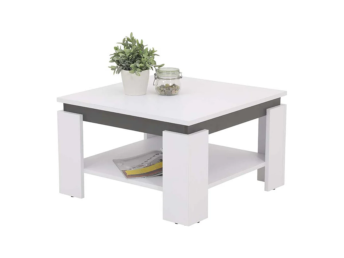 Wohnzimmer Tisch in Weiß und Anthrazit quadratischer Tischplatte