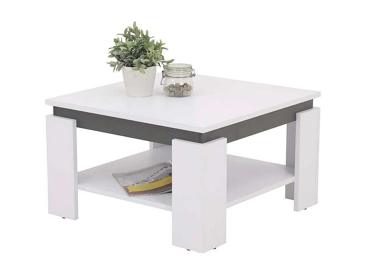 Wohnzimmer Tisch in Weiß und Anthrazit quadratischer Tischplatte