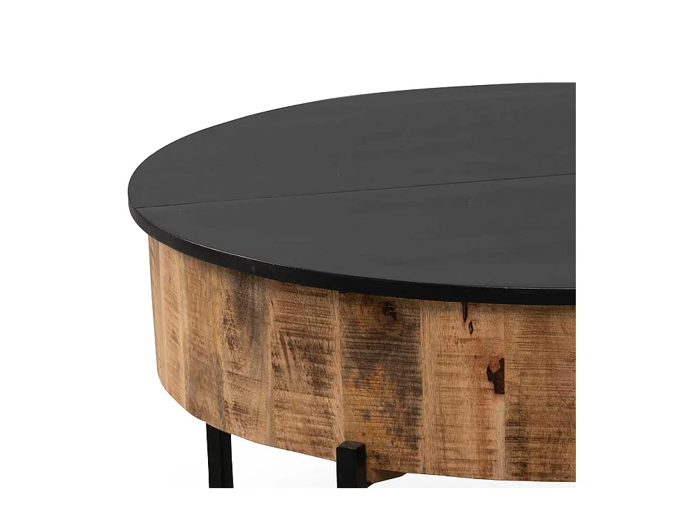 Wohnzimmertisch Massivholztisch in runder Form im Industry und Loft Stil