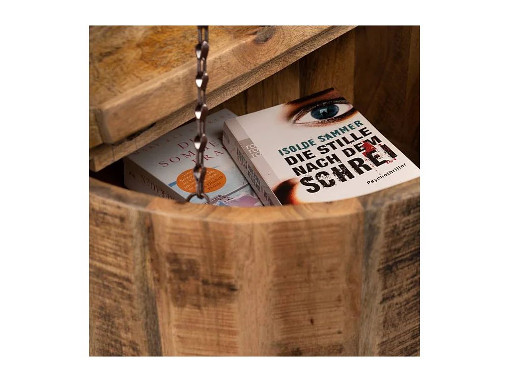 Wohnzimmertisch Massivholztisch in runder Form im Industry und Loft Stil