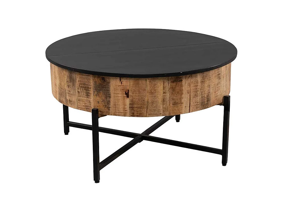 Wohnzimmertisch Massivholztisch in runder Form im Industry und Loft Stil