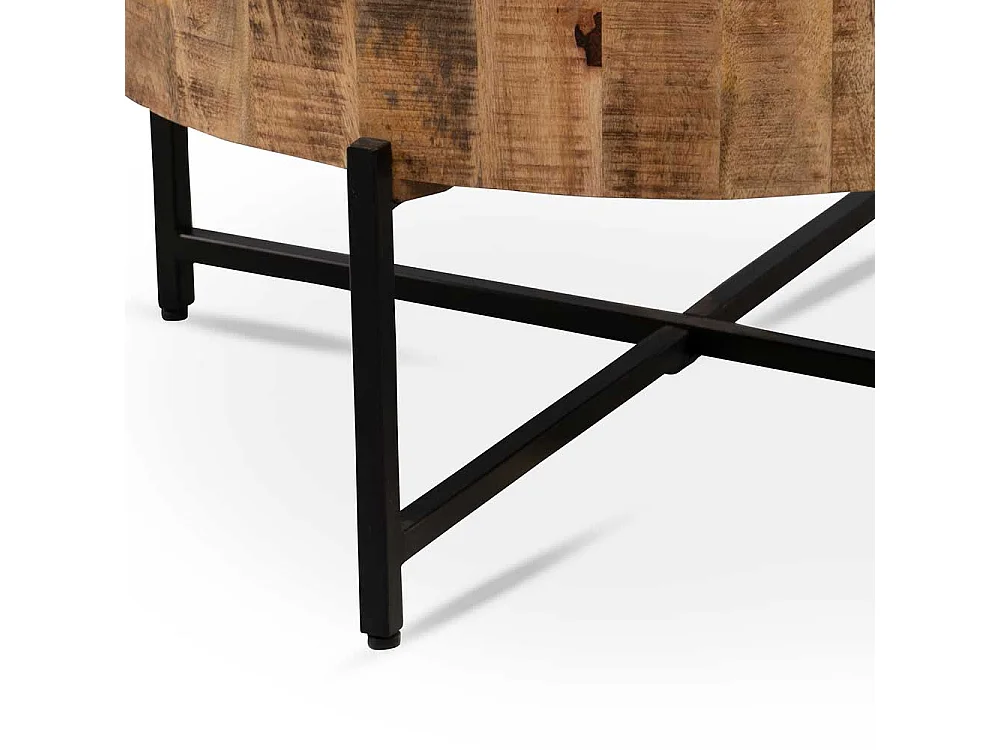 Wohnzimmertisch Massivholztisch in runder Form im Industry und Loft Stil