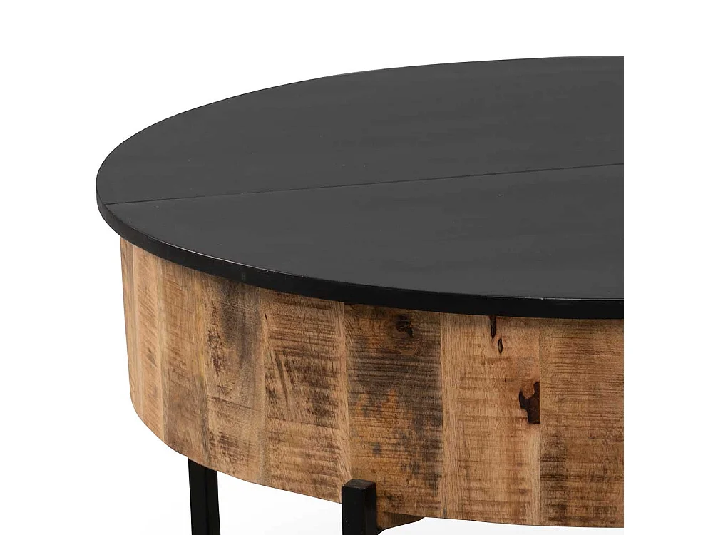 Wohnzimmertisch Massivholztisch in runder Form im Industry und Loft Stil