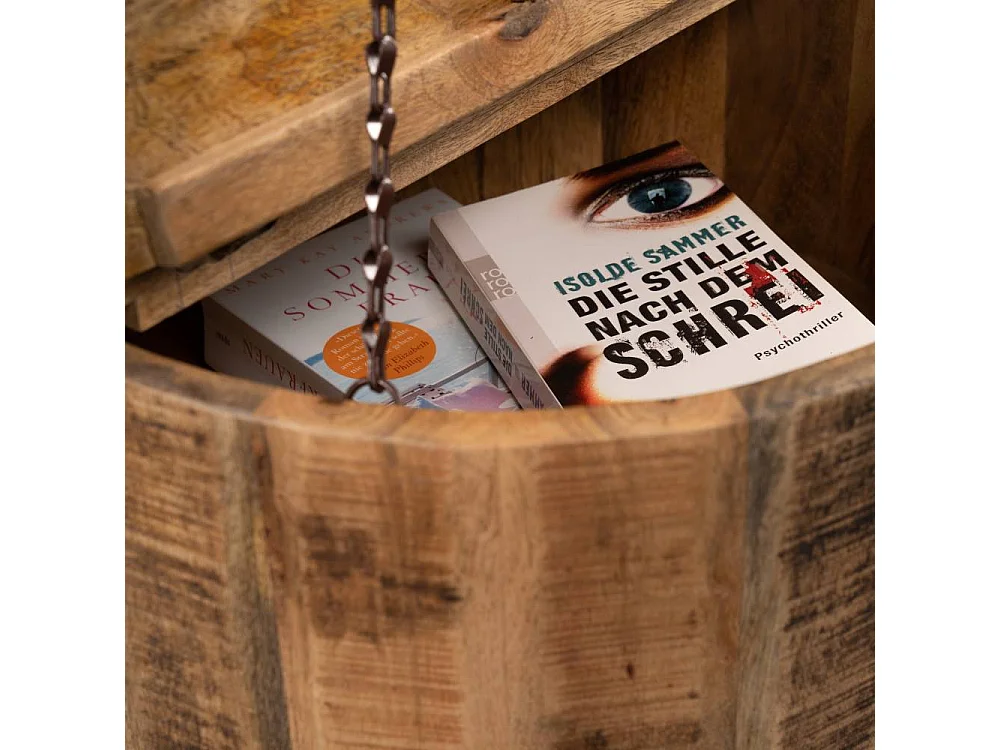 Wohnzimmertisch Massivholztisch in runder Form im Industry und Loft Stil