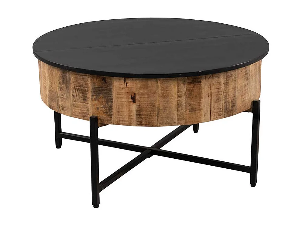 Wohnzimmertisch Massivholztisch in runder Form im Industry und Loft Stil