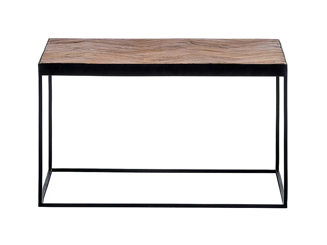Industrie Couchtisch aus Massivholz und Metall Teakfarben und Schwarz
