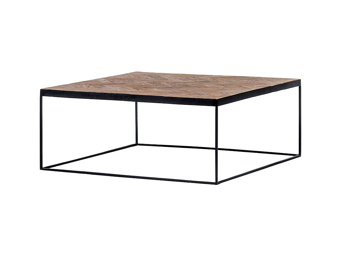 Industrie Couchtisch aus Massivholz und Metall Teakfarben und Schwarz