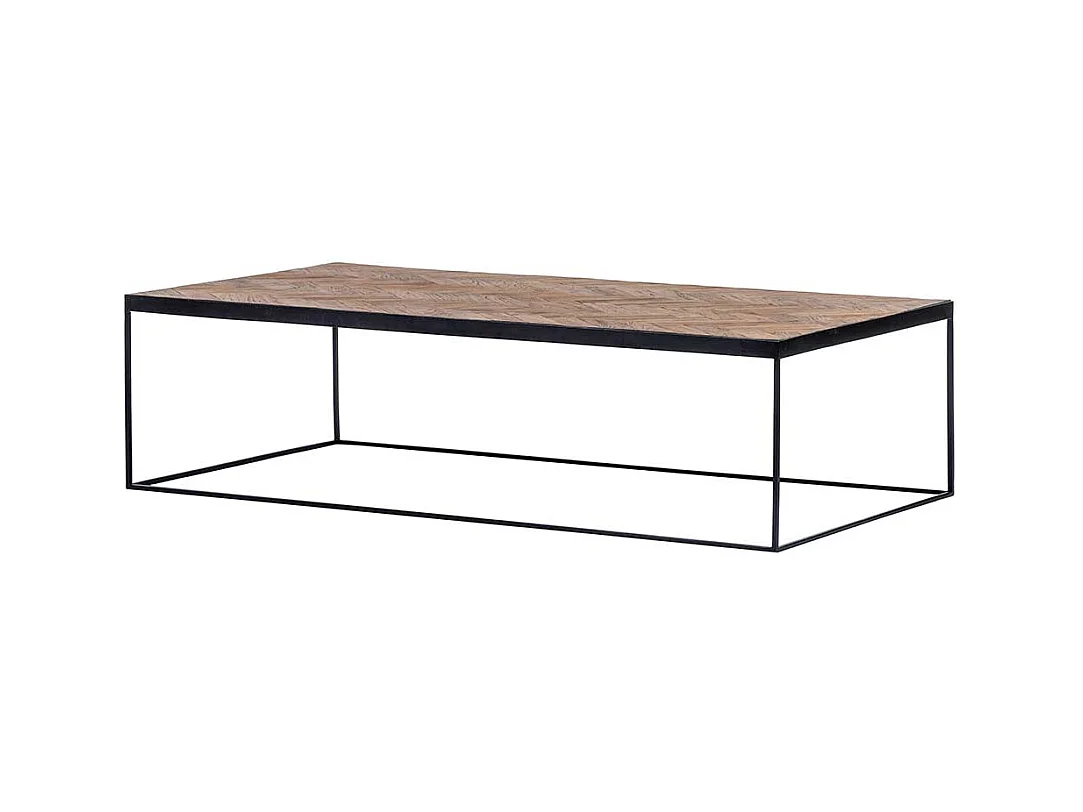 Industrie Couchtisch aus Massivholz und Metall Teakfarben und Schwarz