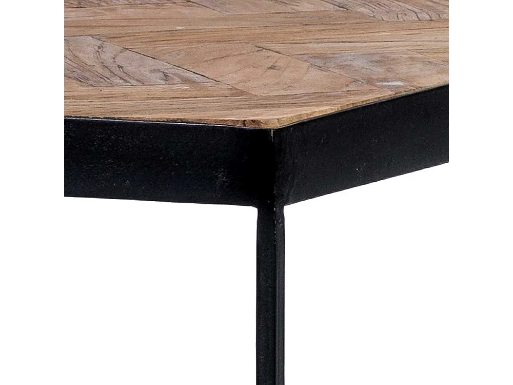 Industrie Couchtisch aus Massivholz und Metall Teakfarben und Schwarz