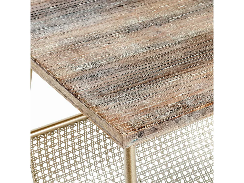 Zeitungstisch in Goldfarben und Holz furniert Bügelgestell