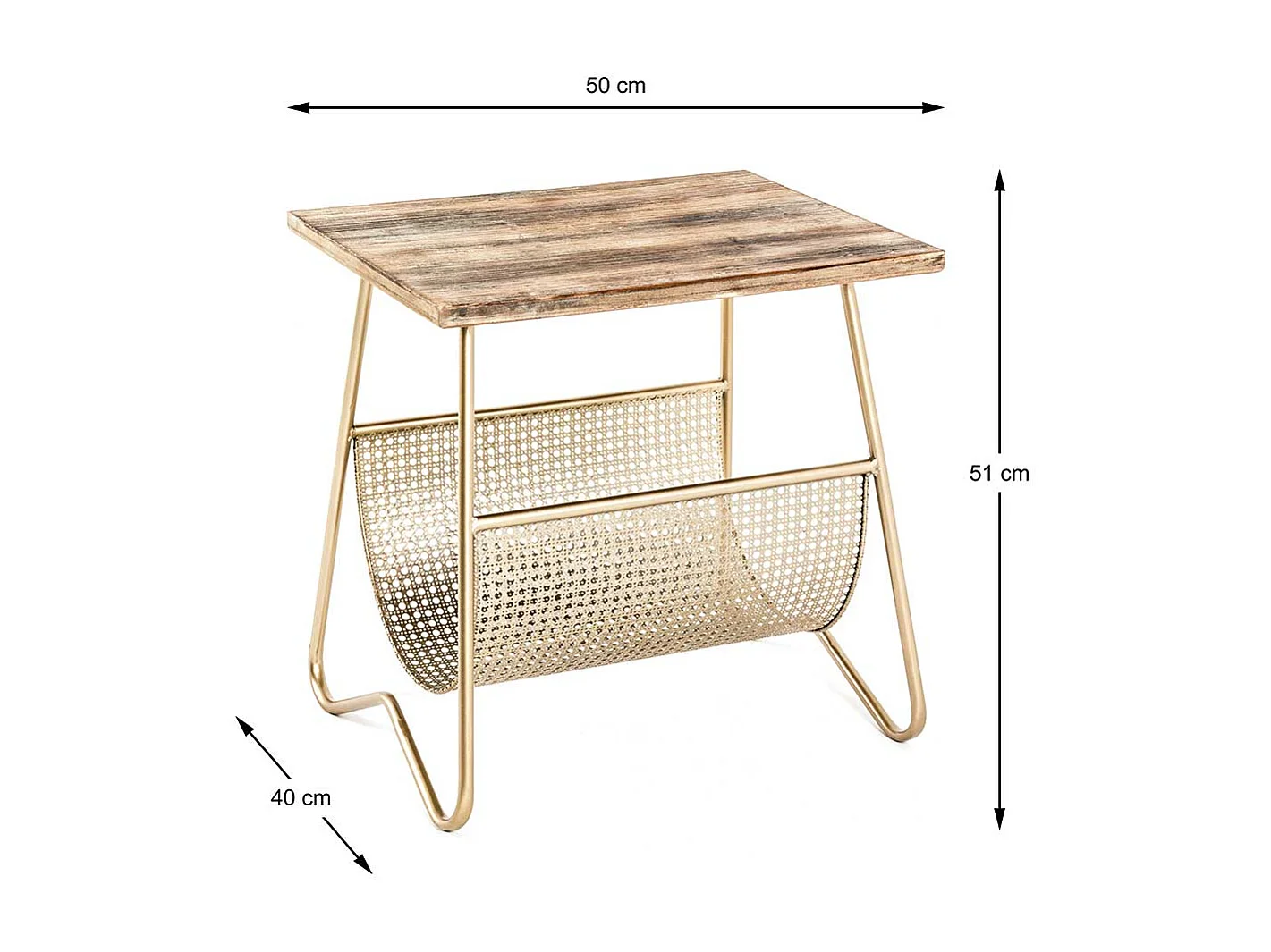 Zeitungstisch in Goldfarben und Holz furniert Bügelgestell