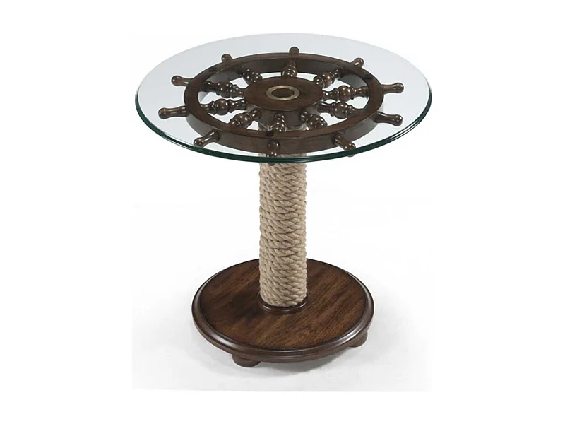 Maritimer Wohnzimmertisch in Nussbaumfarben Glasplatte