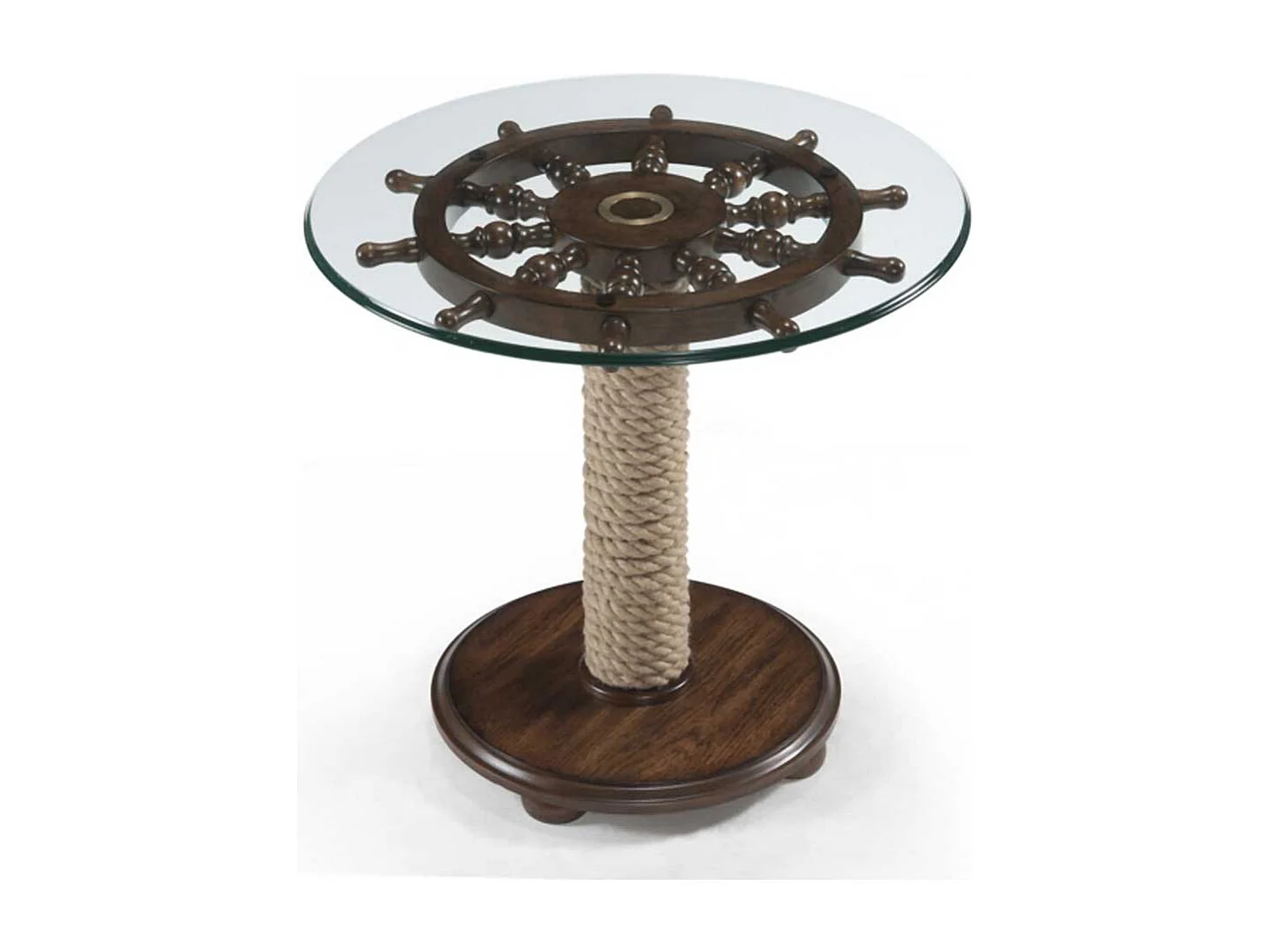 Maritimer Wohnzimmertisch in Nussbaumfarben Glasplatte