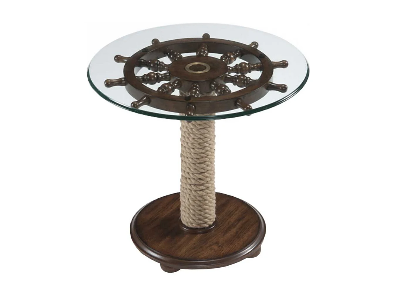 Maritimer Wohnzimmertisch in Nussbaumfarben Glasplatte