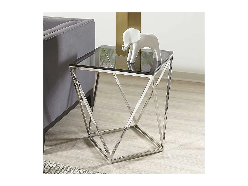 Glastisch aus Rauchglas und Edelstahl 56 cm hoch