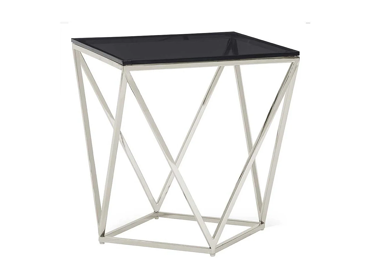 Glastisch aus Rauchglas und Edelstahl 56 cm hoch