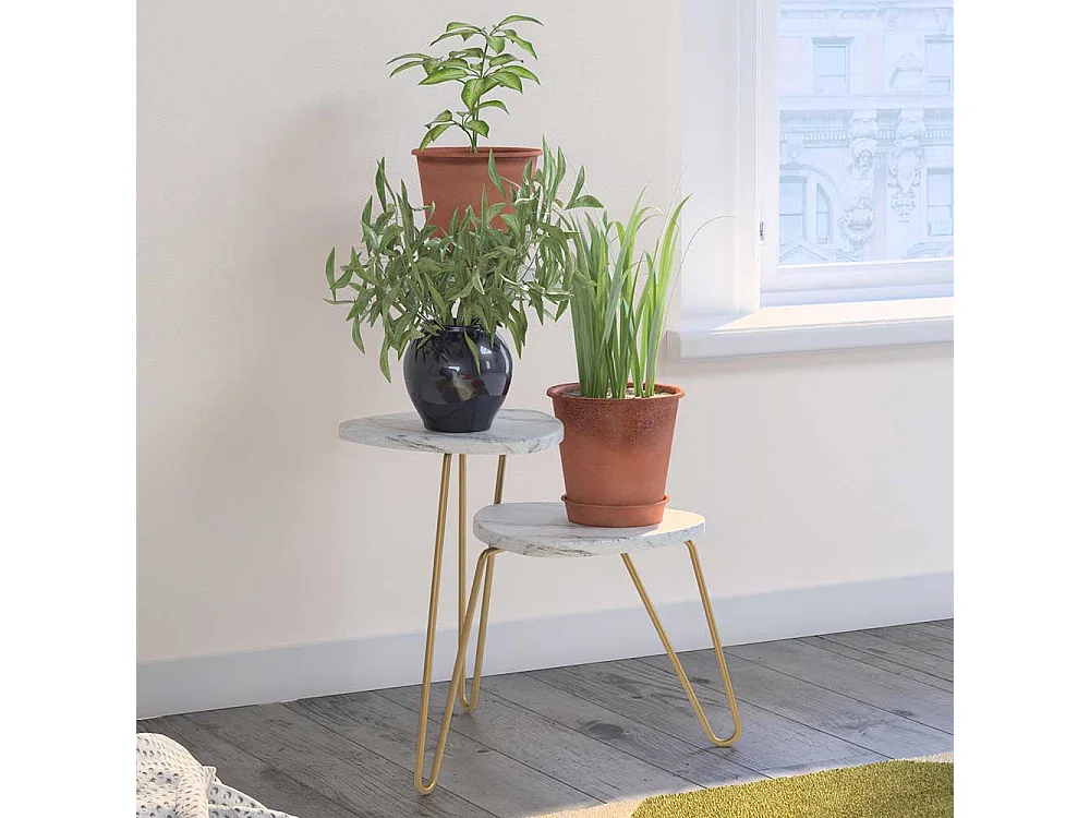 Retro Stil Blumentisch in Weiß Marmor Optik Goldfarben