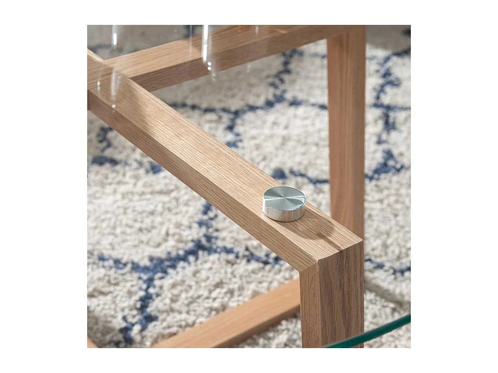 Runder Sofa Tisch mit Glasplatte Massivholz Bügelgestell