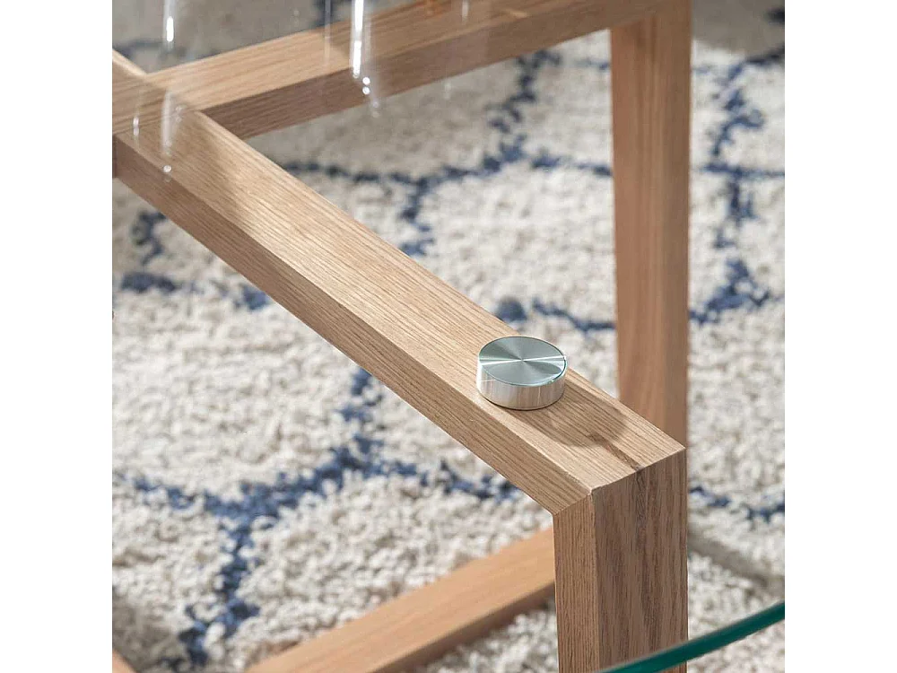 Runder Sofa Tisch mit Glasplatte Massivholz Bügelgestell