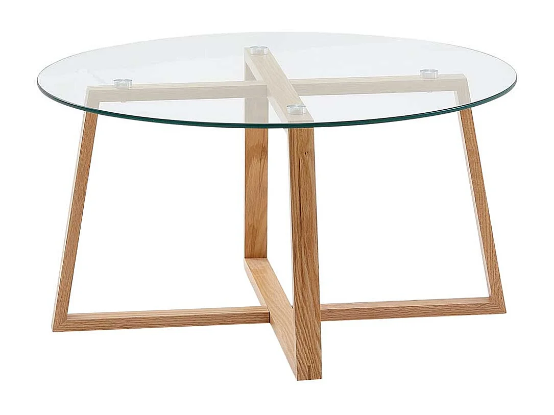 Runder Sofa Tisch mit Glasplatte Massivholz Bügelgestell