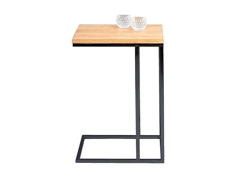 Sofatisch aus Wildeiche Massivholz Schwarz Metall