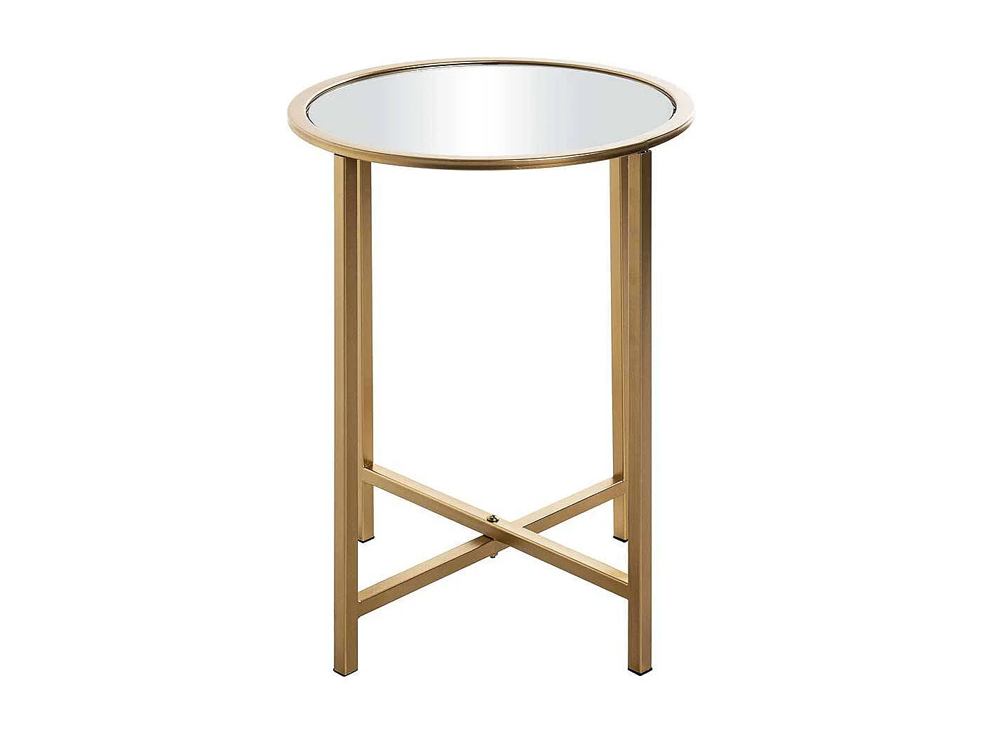 Rundtisch aus Metall und Spiegelglas Goldfarben