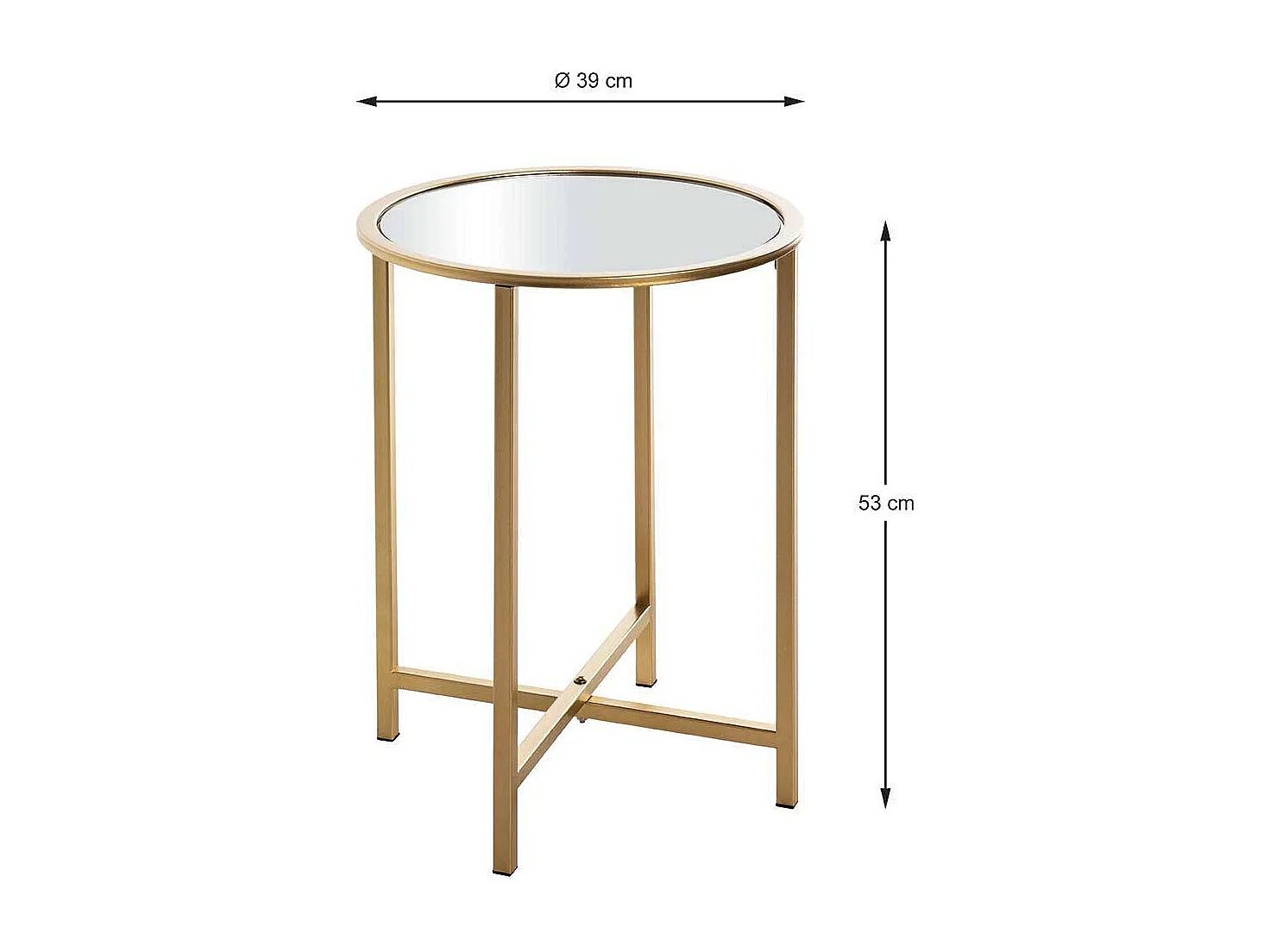 Rundtisch aus Metall und Spiegelglas Goldfarben