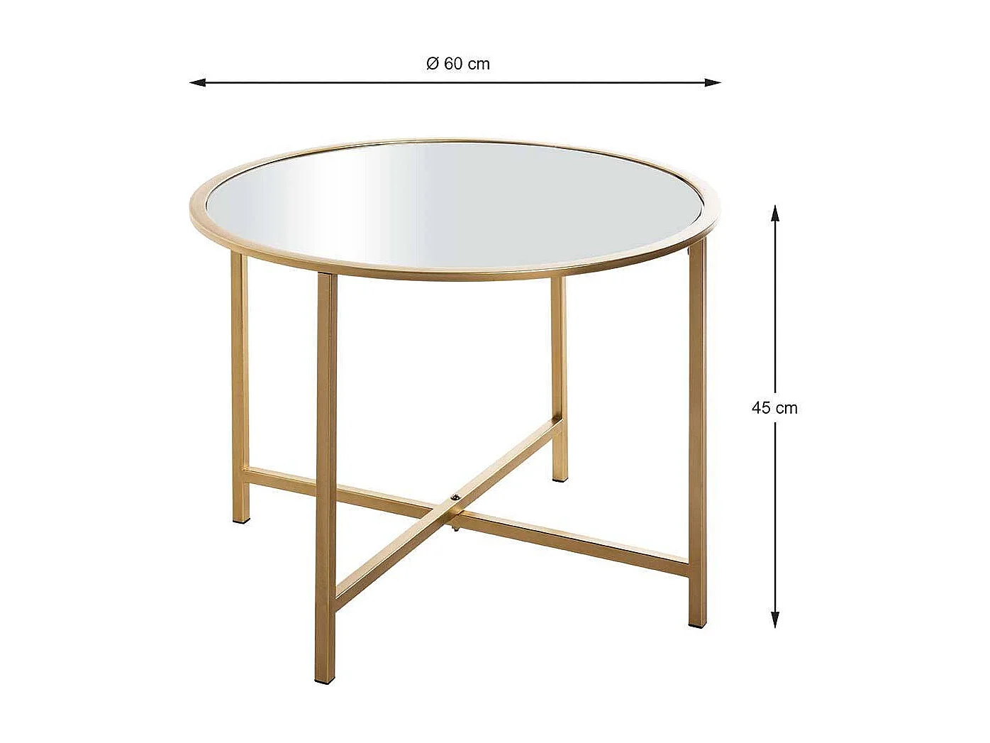 Rundtisch aus Metall und Spiegelglas Goldfarben