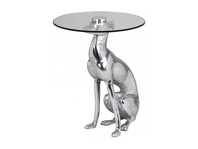 Designtisch Hund aus Aluminium und Glas 50 cm hoch - 40 cm breit