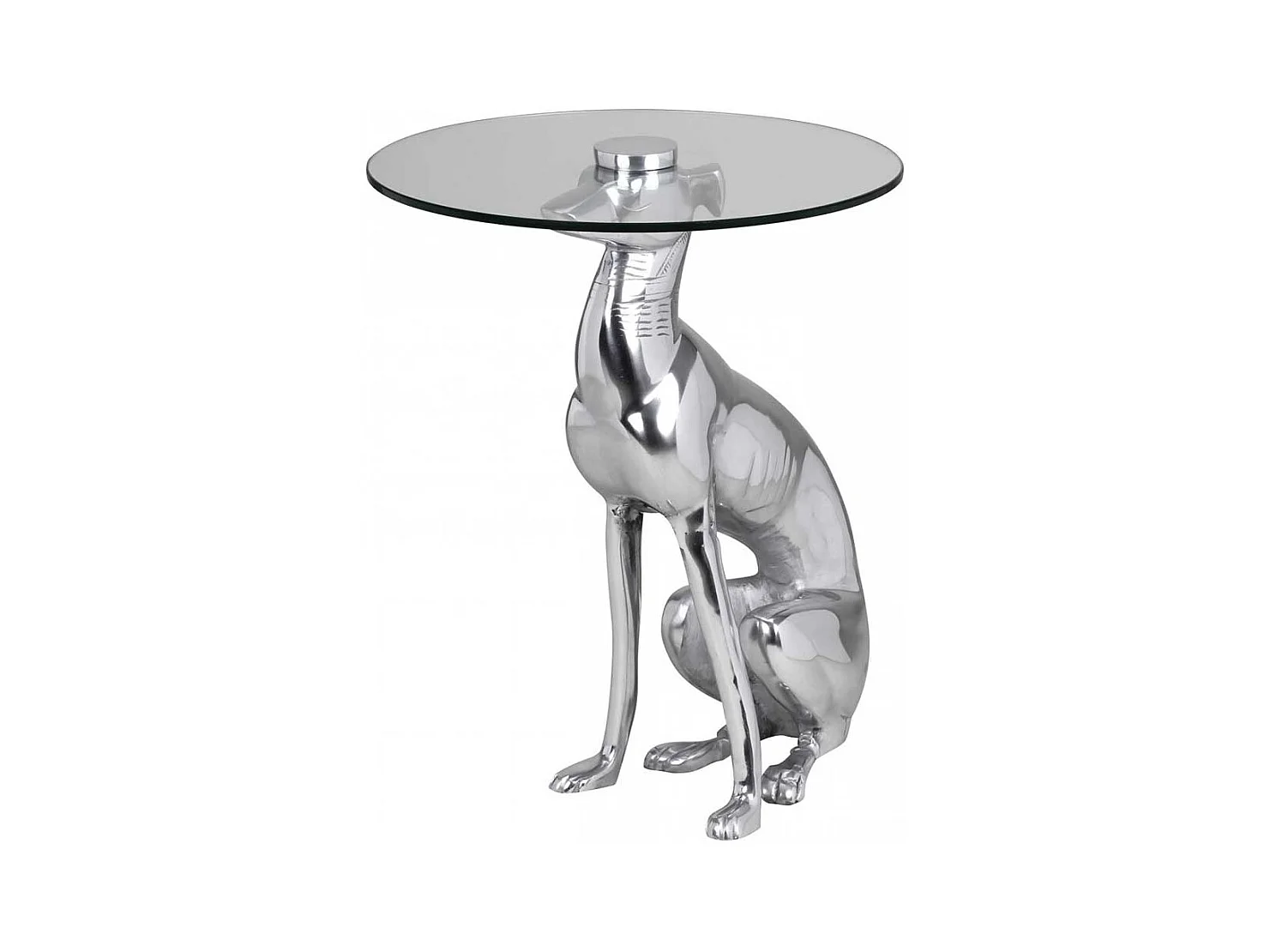 Designtisch Hund aus Aluminium und Glas 50 cm hoch - 40 cm breit