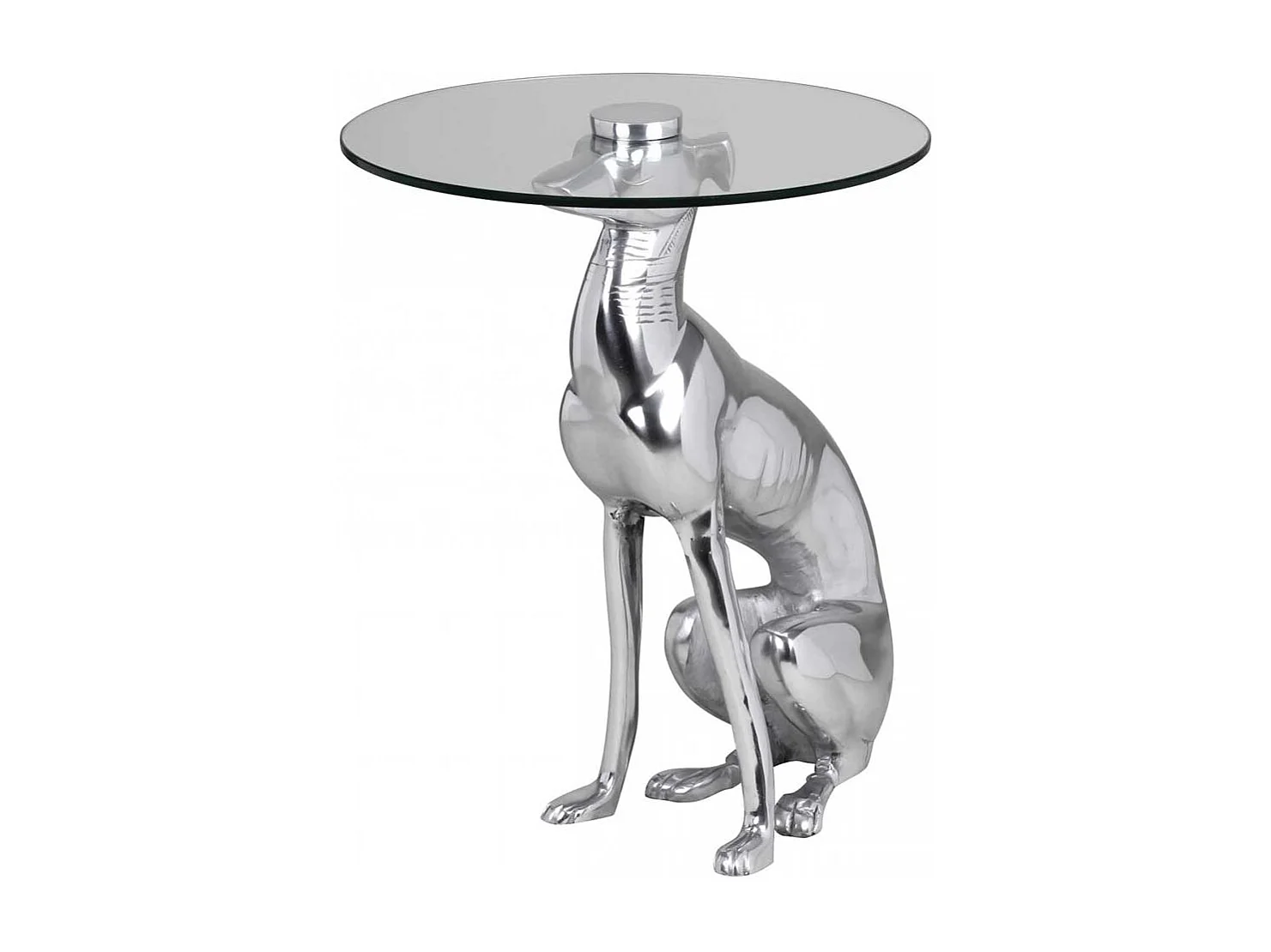 Designtisch Hund aus Aluminium und Glas 50 cm hoch - 40 cm breit