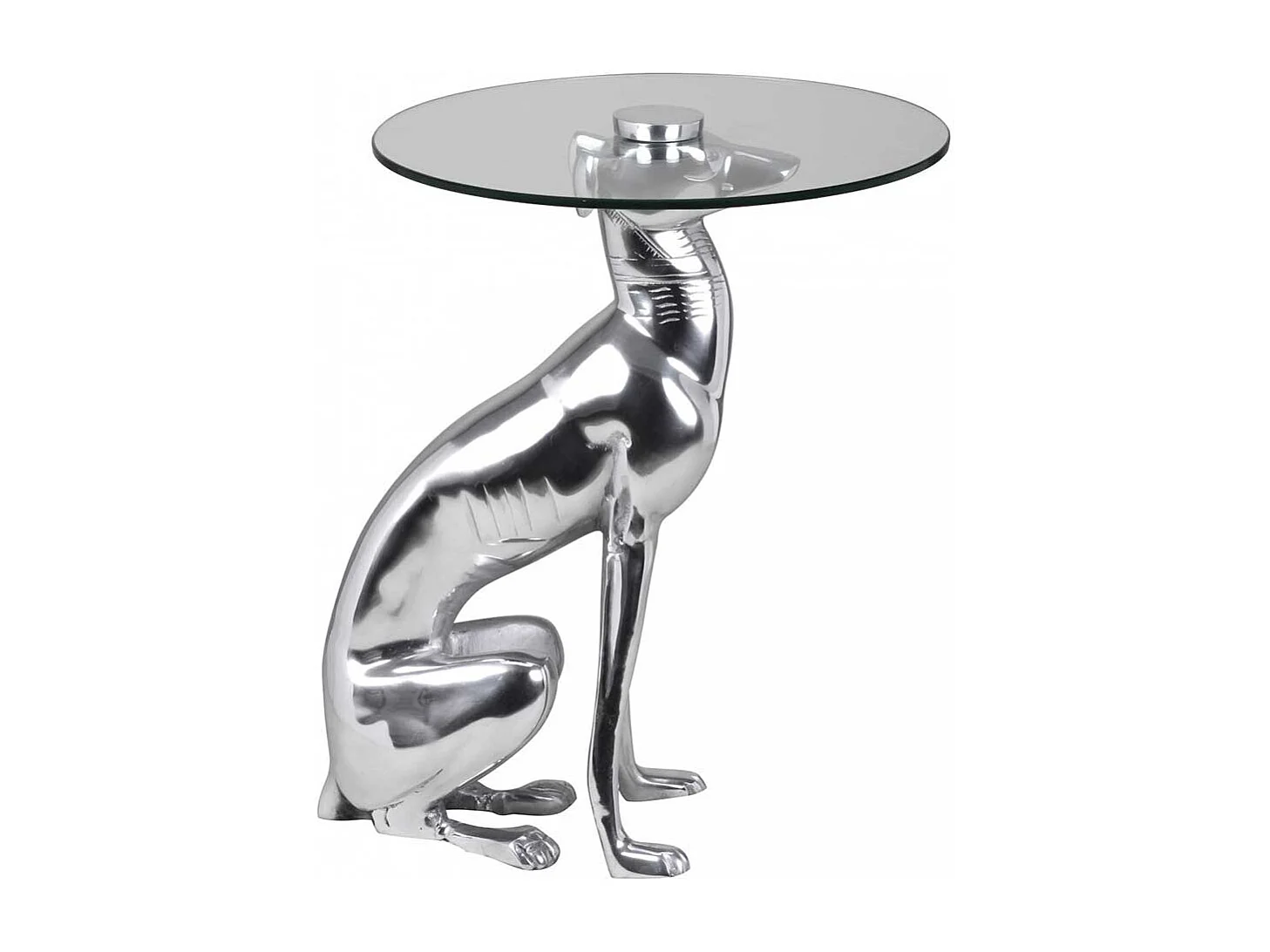 Designtisch Hund aus Aluminium und Glas 50 cm hoch - 40 cm breit