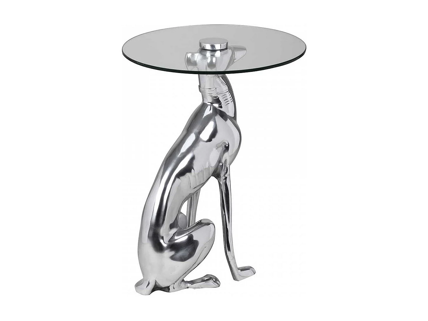 Designtisch Hund aus Aluminium und Glas 50 cm hoch - 40 cm breit
