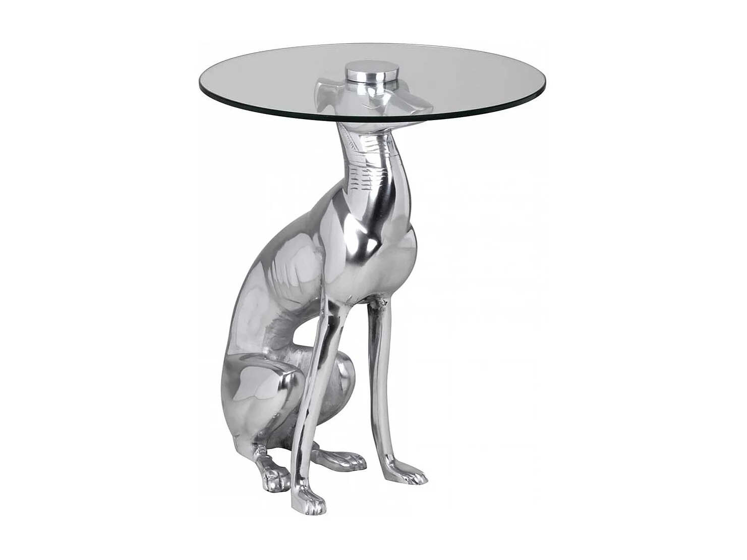 Designtisch Hund aus Aluminium und Glas 50 cm hoch - 40 cm breit