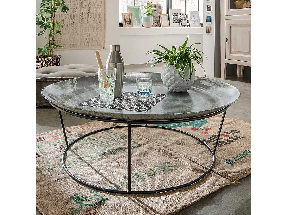 Runder Wohnzimmertisch aus Metall Industry und Loft Stil