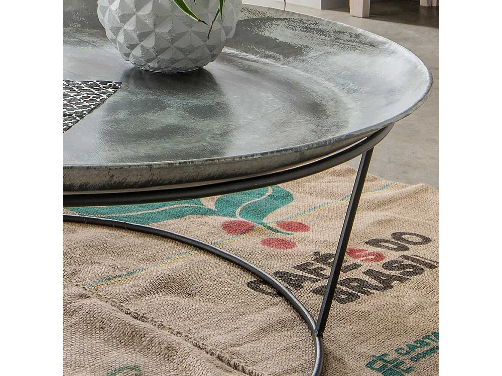 Runder Wohnzimmertisch aus Metall Industry und Loft Stil