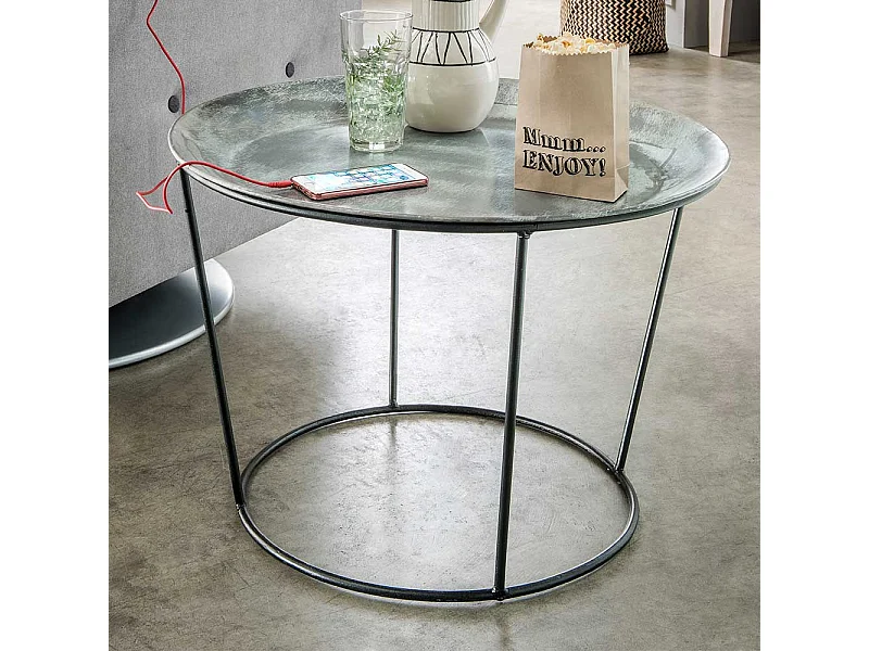 Runder Wohnzimmertisch aus Metall Industry und Loft Stil