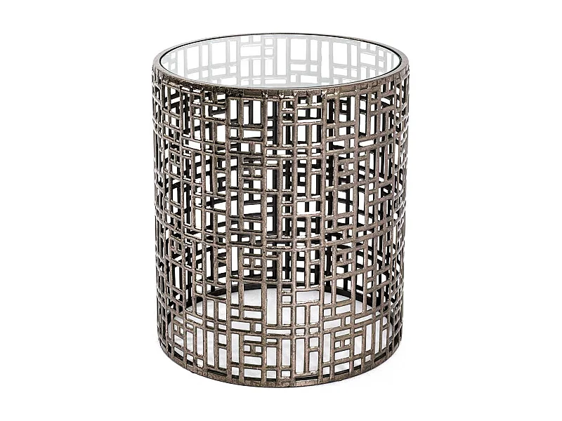 Kleiner Wohnzimmertisch in Bronzefarben runde Glasplatte