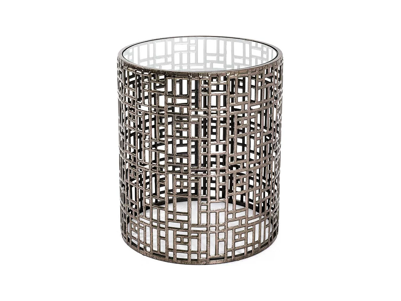 Kleiner Wohnzimmertisch in Bronzefarben runde Glasplatte