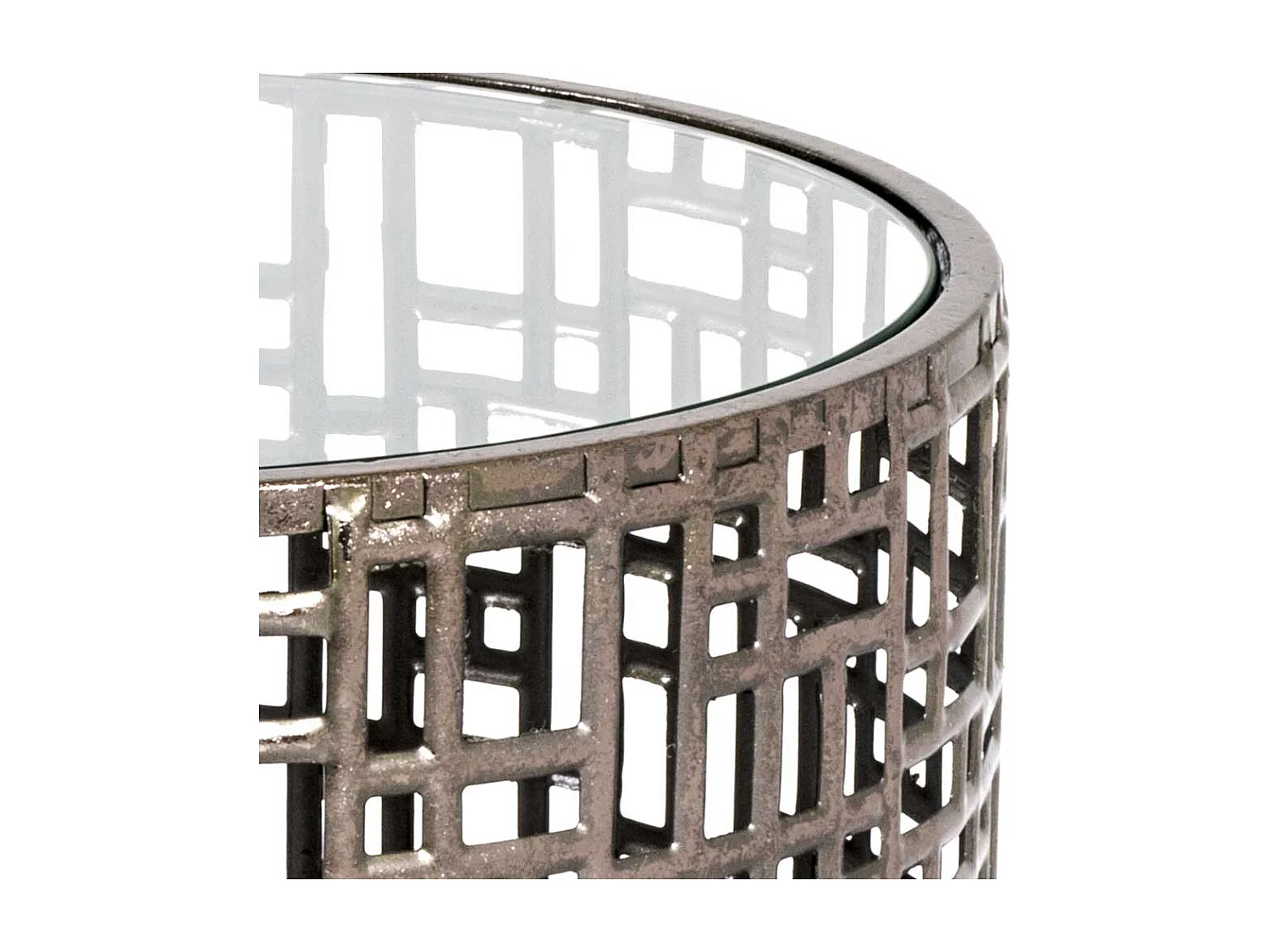 Kleiner Wohnzimmertisch in Bronzefarben runde Glasplatte