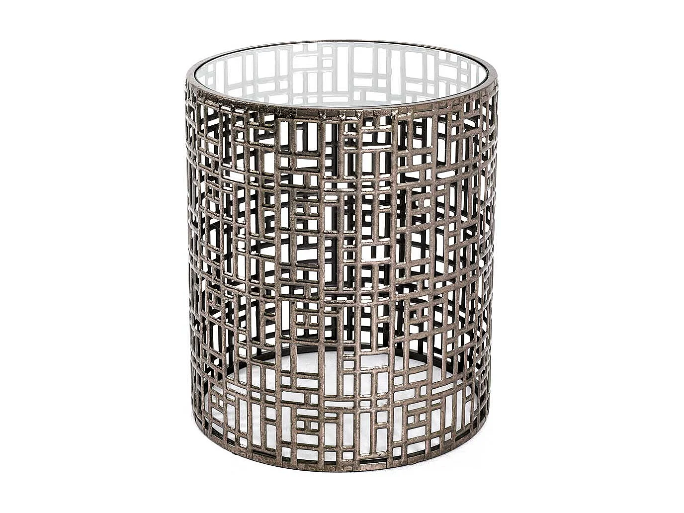 Kleiner Wohnzimmertisch in Bronzefarben runde Glasplatte