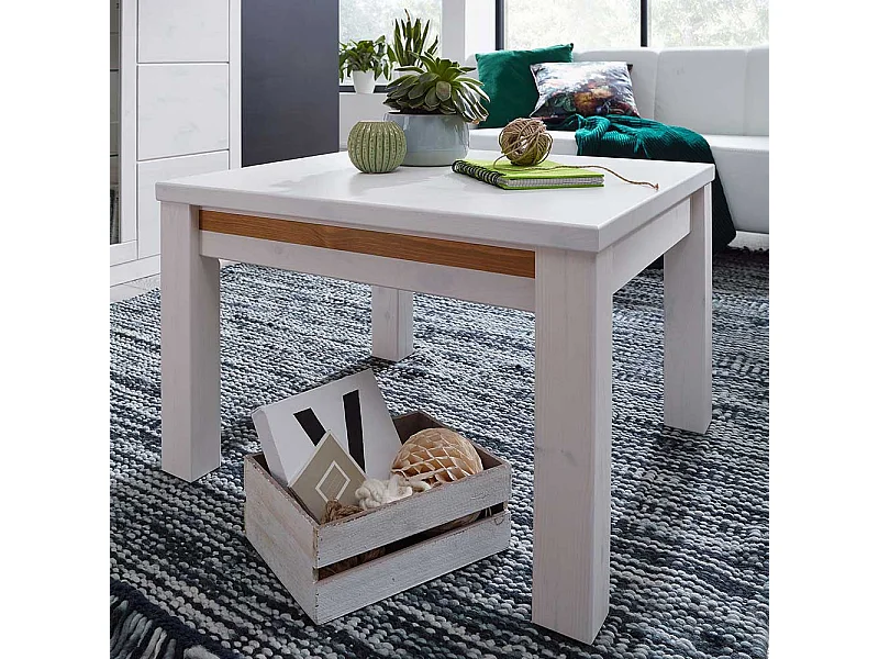 Wohnzimmertisch in Weiß und Eichefarben Kiefer Massivholz